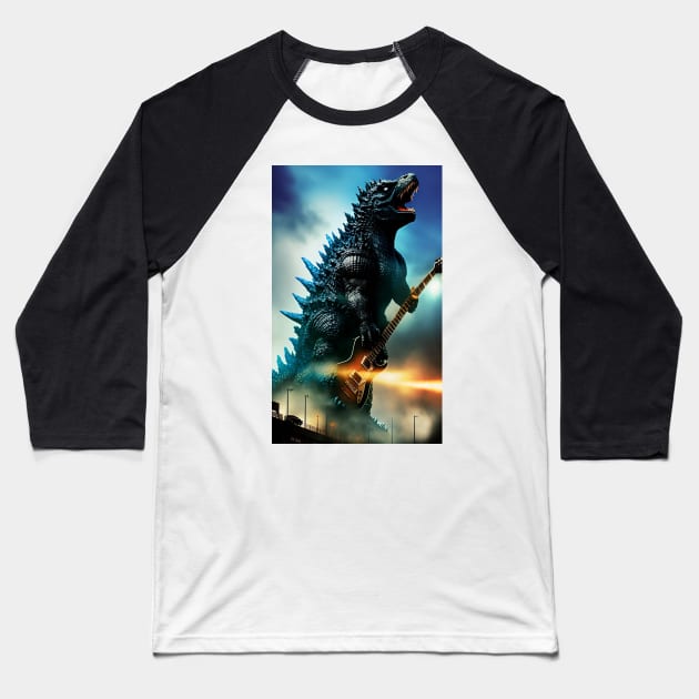 Heavy Metal Rockzilla Rock And Roll Baseball T-Shirt by ShopSunday